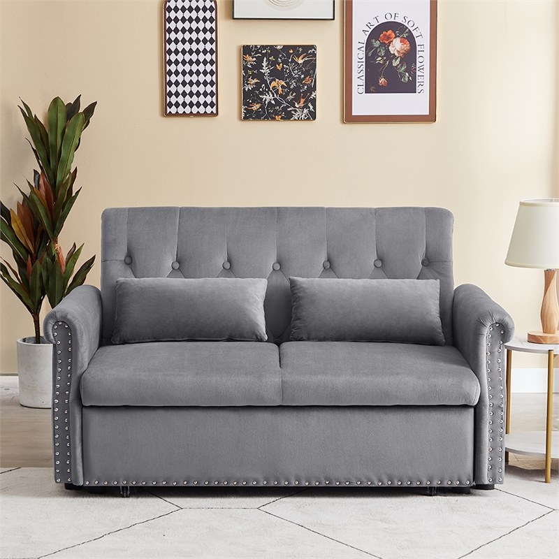Direct Wicker Velvet Convertible Loveseat Sleeper Sofa Couch in Gray