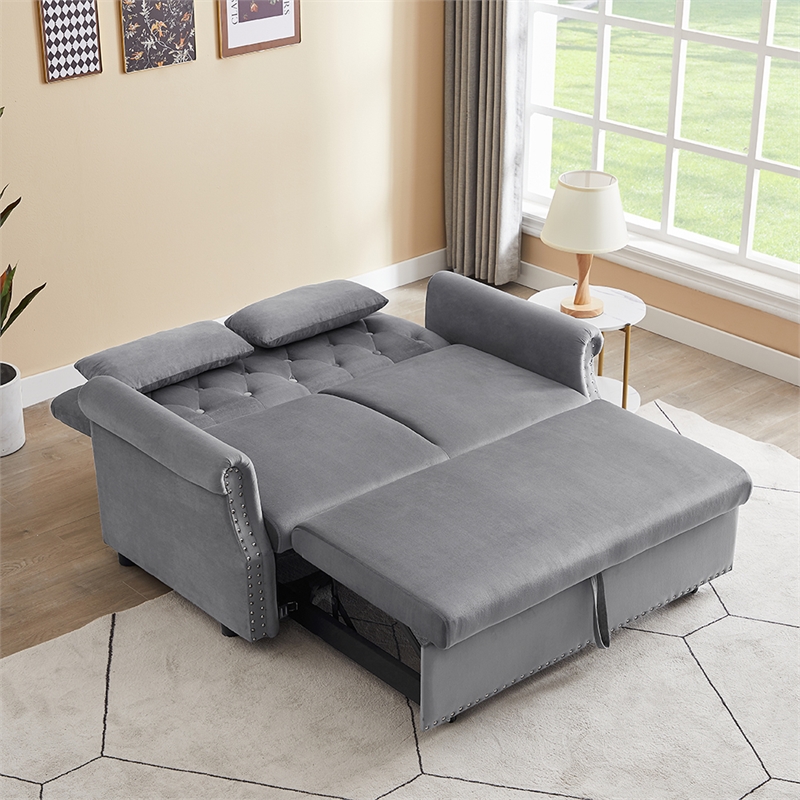 Direct Wicker Velvet Convertible Loveseat Sleeper Sofa Couch in Gray
