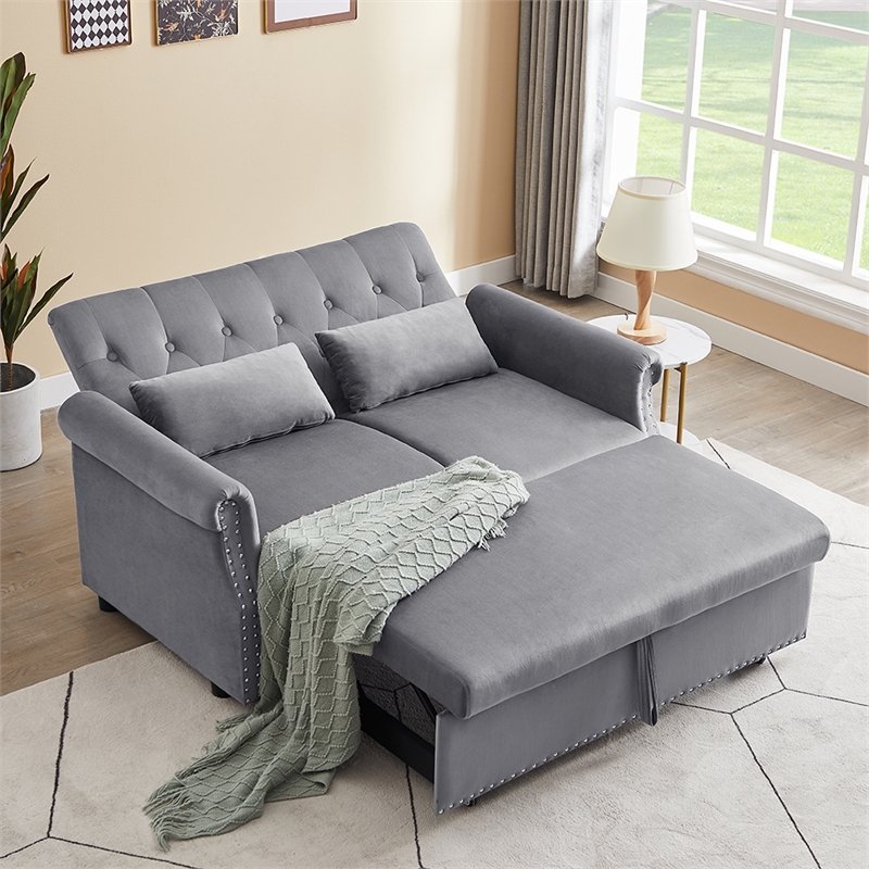 Direct Wicker Velvet Convertible Loveseat Sleeper Sofa Couch in Gray