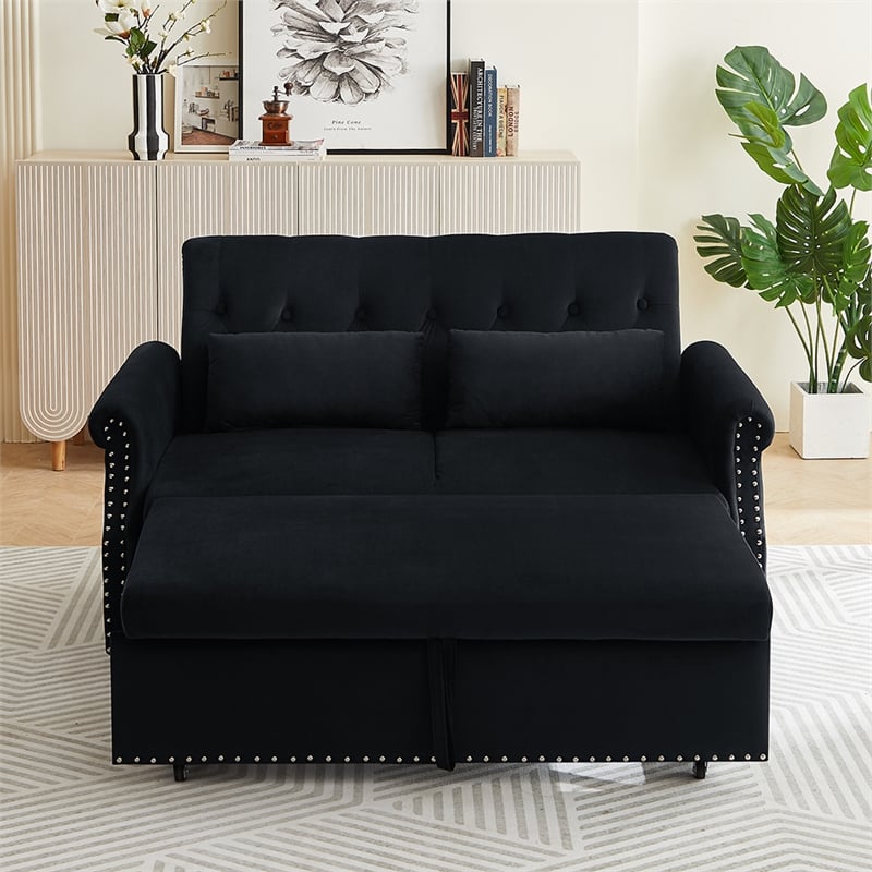 Direct Wicker Velvet Convertible Loveseat Sleeper Sofa Couch in Black