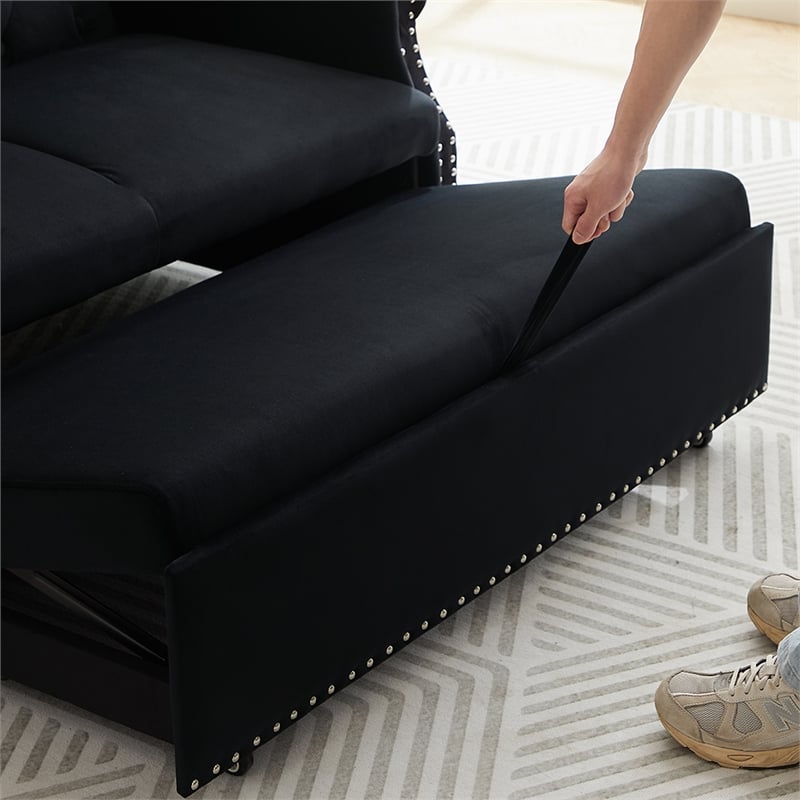 Direct Wicker Velvet Convertible Loveseat Sleeper Sofa Couch in Black
