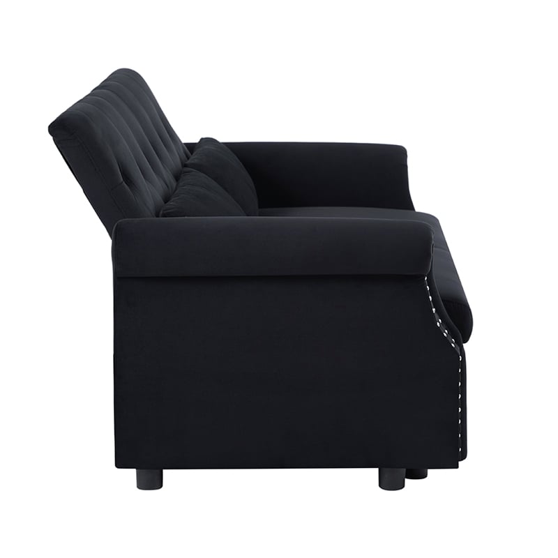 Direct Wicker Velvet Convertible Loveseat Sleeper Sofa Couch in Black