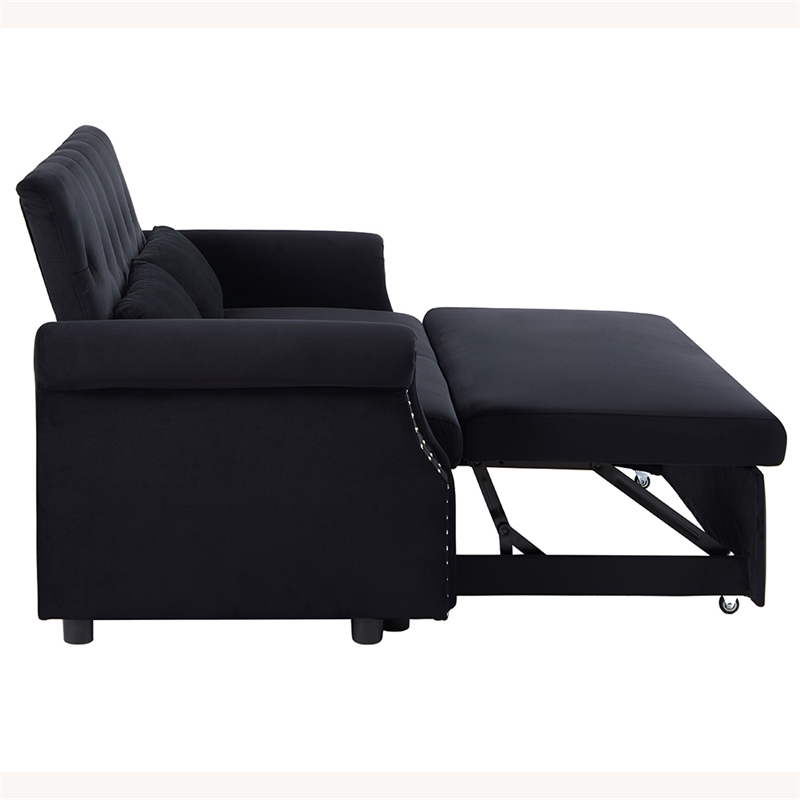 Direct Wicker Velvet Convertible Loveseat Sleeper Sofa Couch in Black
