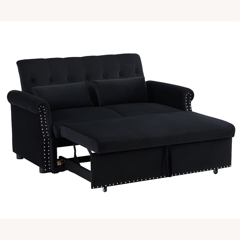 Direct Wicker Velvet Convertible Loveseat Sleeper Sofa Couch in Black