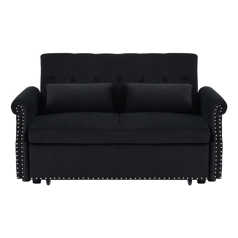 Direct Wicker Velvet Convertible Loveseat Sleeper Sofa Couch in Black