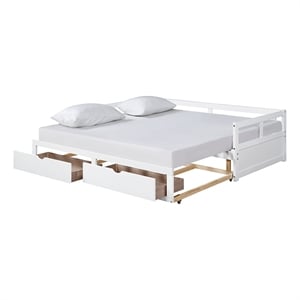White Wood Daybed with Trundle Bed and Two Storage Drawers for Living Room