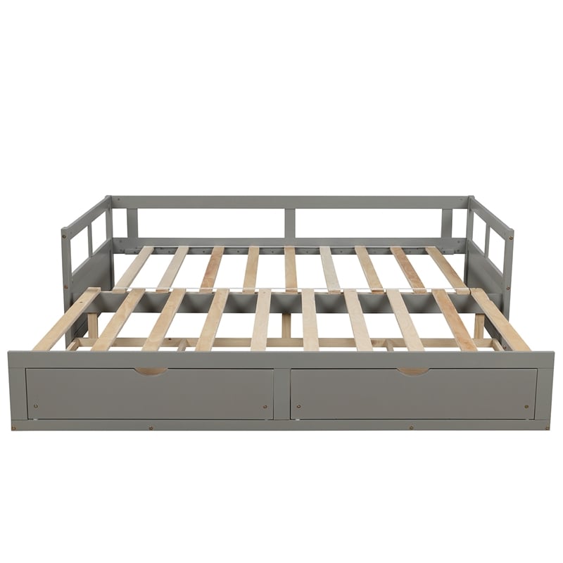 Gray Wood Daybed with Trundle Bed and Two Storage Drawers for Living Room