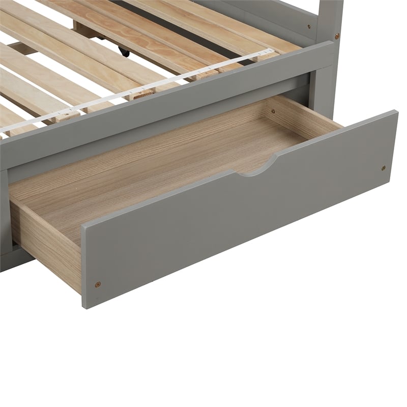 Gray Wood Daybed with Trundle Bed and Two Storage Drawers for Living Room