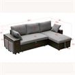 Gray Fabric Reversible Sleeper Sectional Sofa with storage and 2 stools Steel