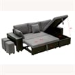 Gray Fabric Reversible Sleeper Sectional Sofa with storage and 2 stools Steel