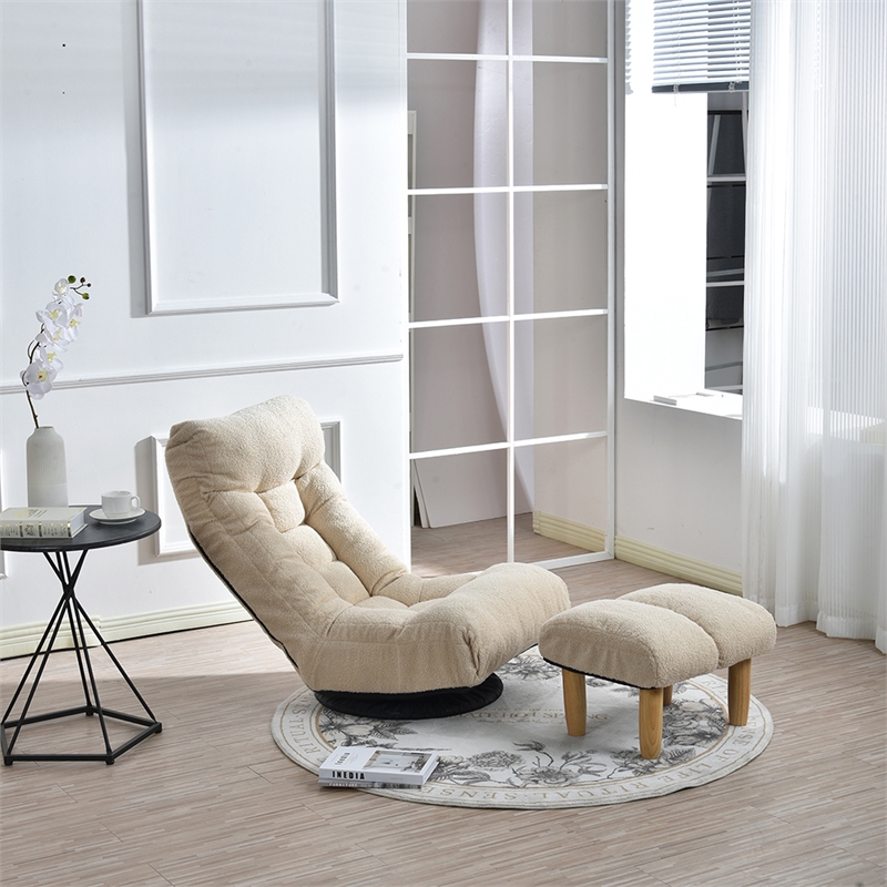 White Wood and Metal Single Sofa Tatami Balcony Reclining Chair Adjustable Chair
