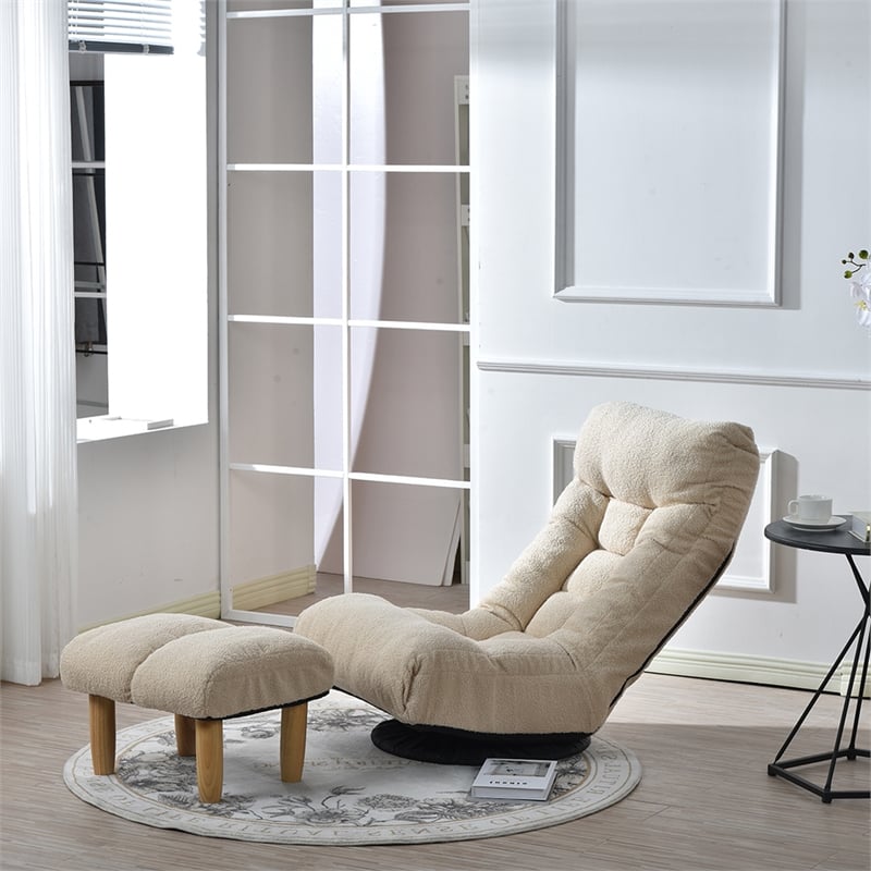 White Wood and Metal Single Sofa Tatami Balcony Reclining Chair Adjustable Chair
