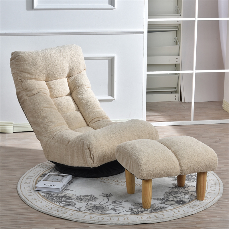 White Wood and Metal Single Sofa Tatami Balcony Reclining Chair Adjustable Chair