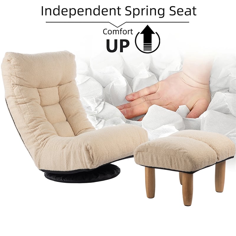 White Wood and Metal Single Sofa Tatami Balcony Reclining Chair Adjustable Chair