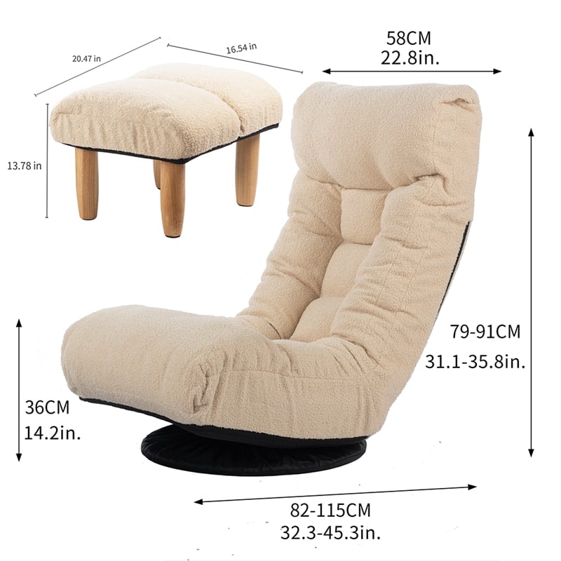 White Wood and Metal Single Sofa Tatami Balcony Reclining Chair Adjustable Chair