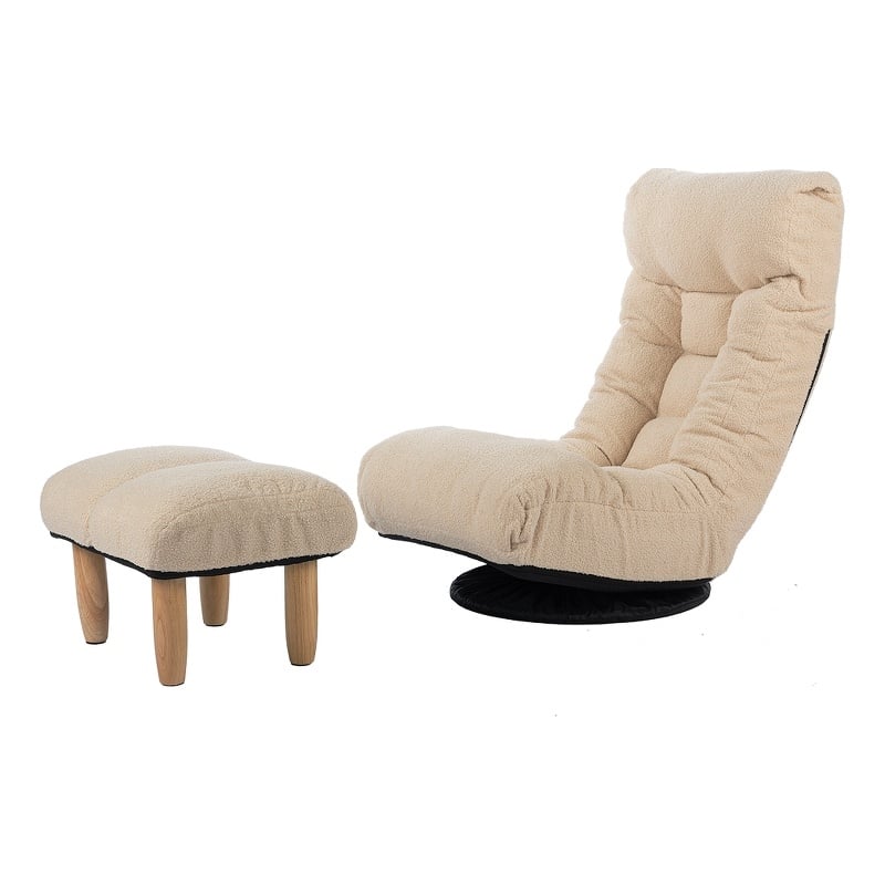 White Wood and Metal Single Sofa Tatami Balcony Reclining Chair Adjustable Chair