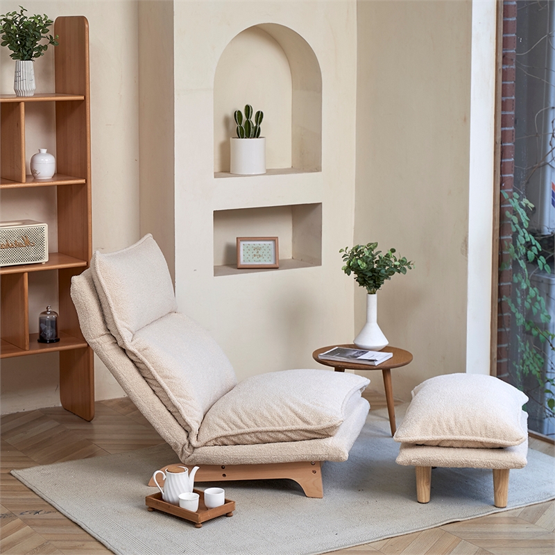 Direct Wicker Foldable Metal & Fabric Sofa Reclining Chair in White