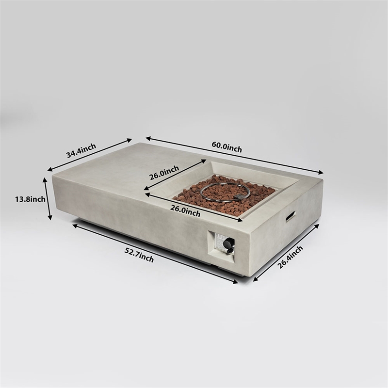 Direct Wicker Stainless Steel & Concrete Fire Pit Table with Burner in Gray