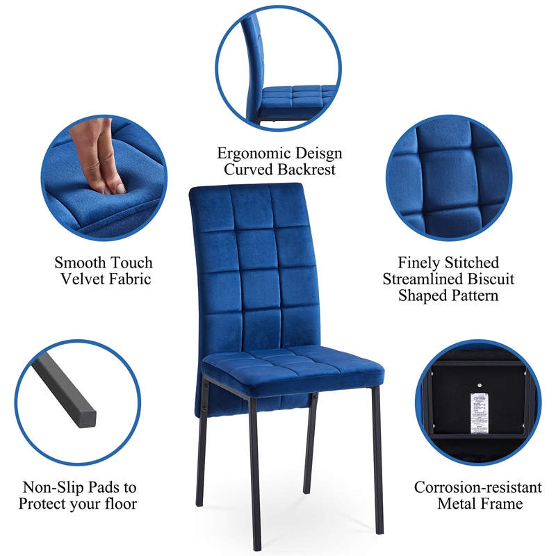 Dark Blue Velvet High Back Nordic Dining Chair with Black Legs