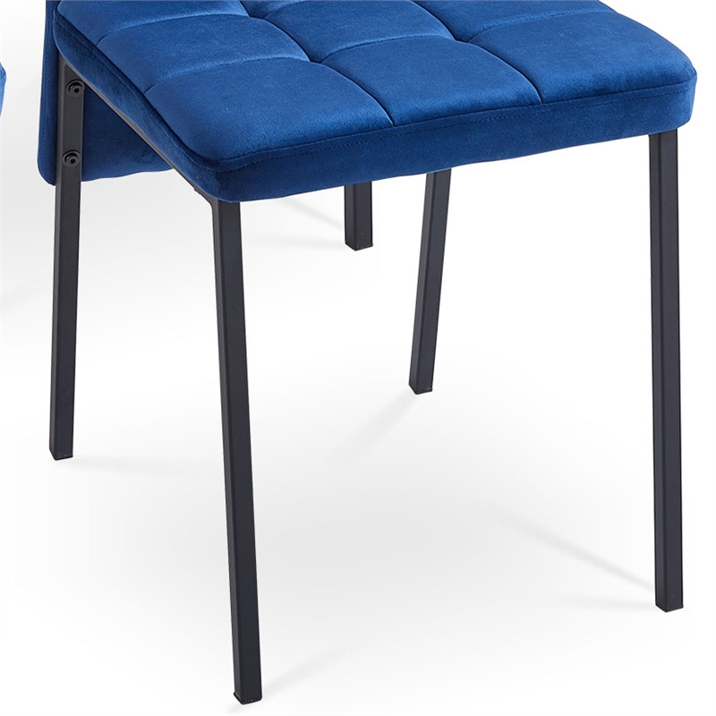 Dark Blue Velvet High Back Nordic Dining Chair with Black Legs