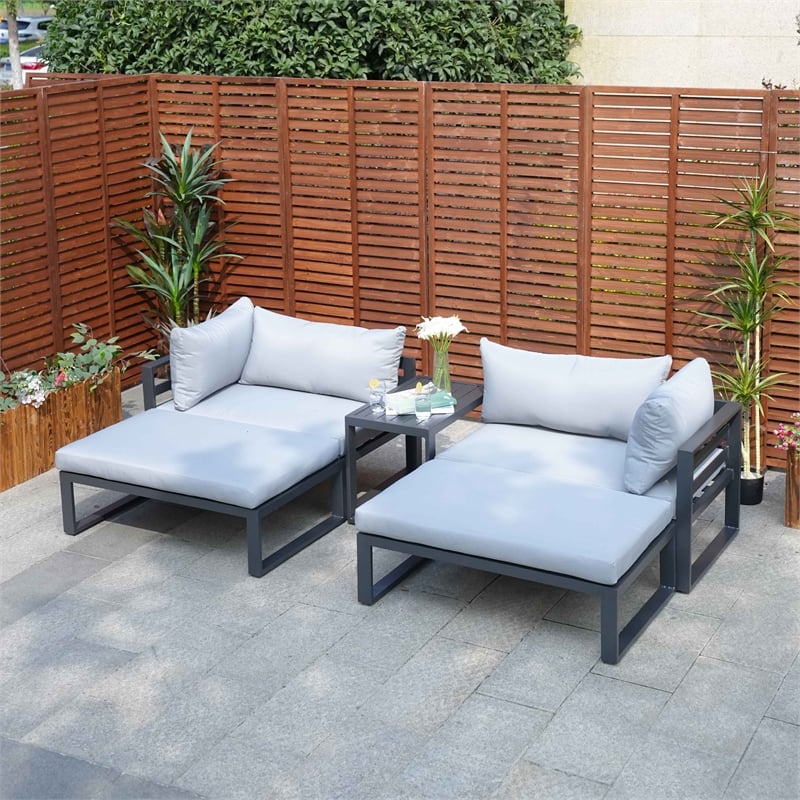 Direct Wicker 5-Piece Modern Aluminum Sofa Seating Set in Gray