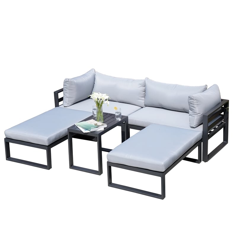 Direct Wicker 5-Piece Modern Aluminum Sofa Seating Set in Gray