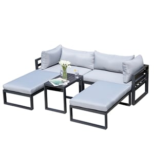 Direct Wicker 5-Piece Modern Aluminum Sofa Seating Set in Gray