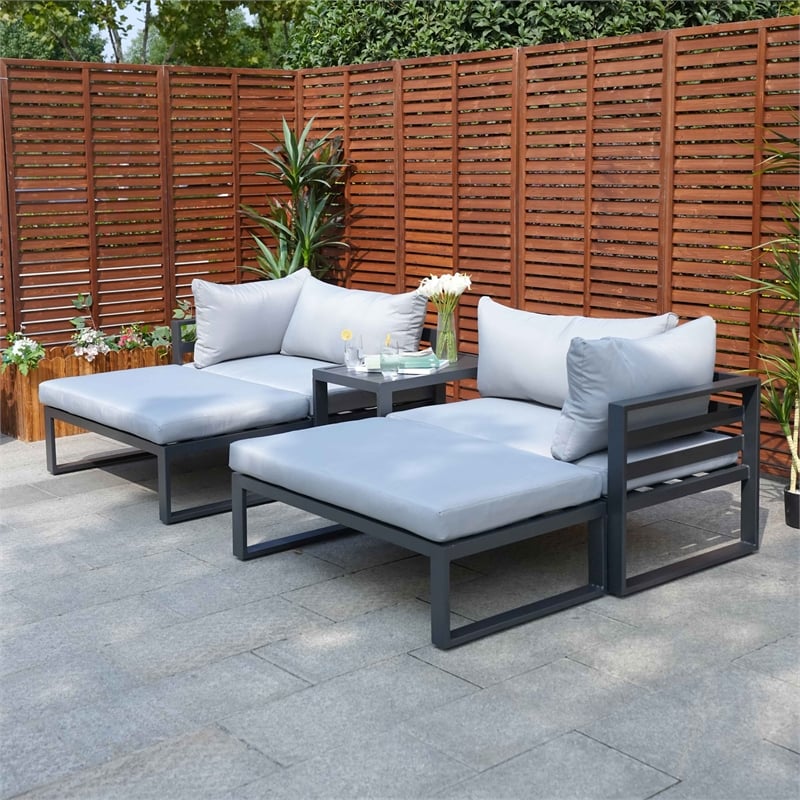 Direct Wicker 5-Piece Modern Aluminum Sofa Seating Set in Gray