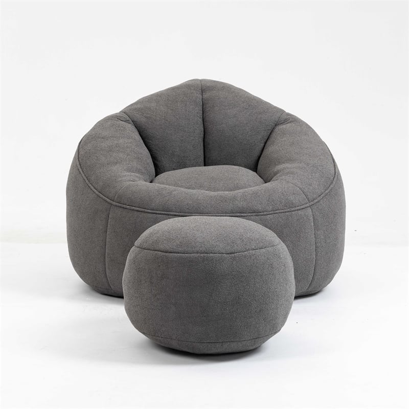 Gray Microfiber Bedding Bean Bag Sofa Chair High Pressure Foam with ottoman