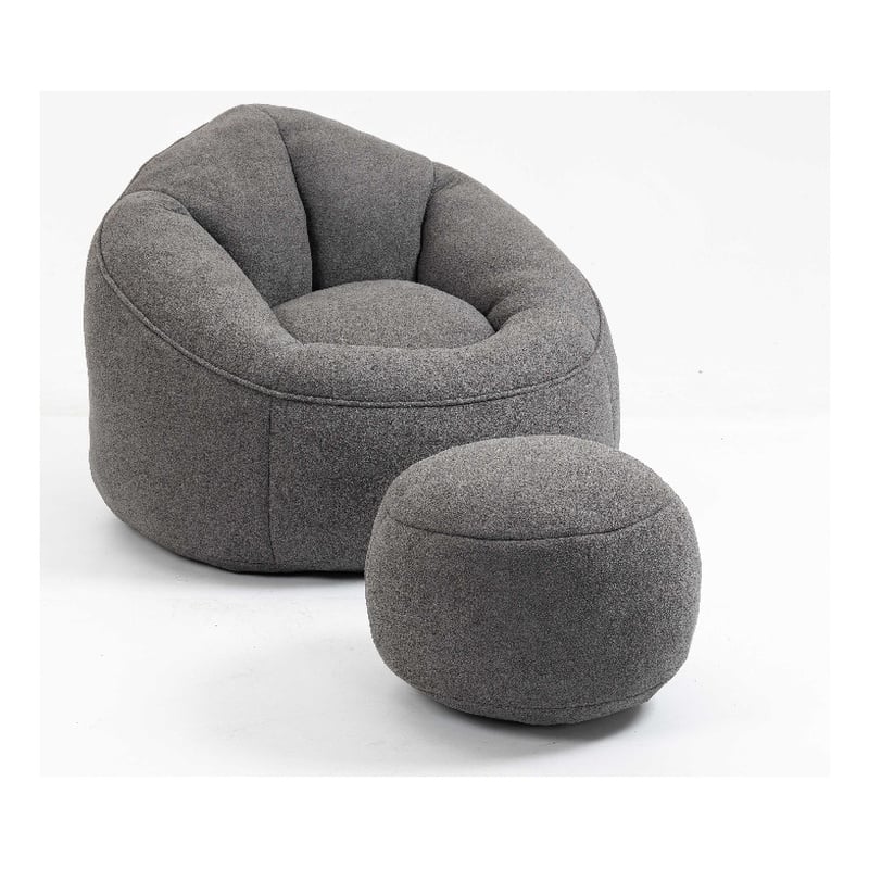 Gray Microfiber Bedding Bean Bag Sofa Chair High Pressure Foam with ottoman