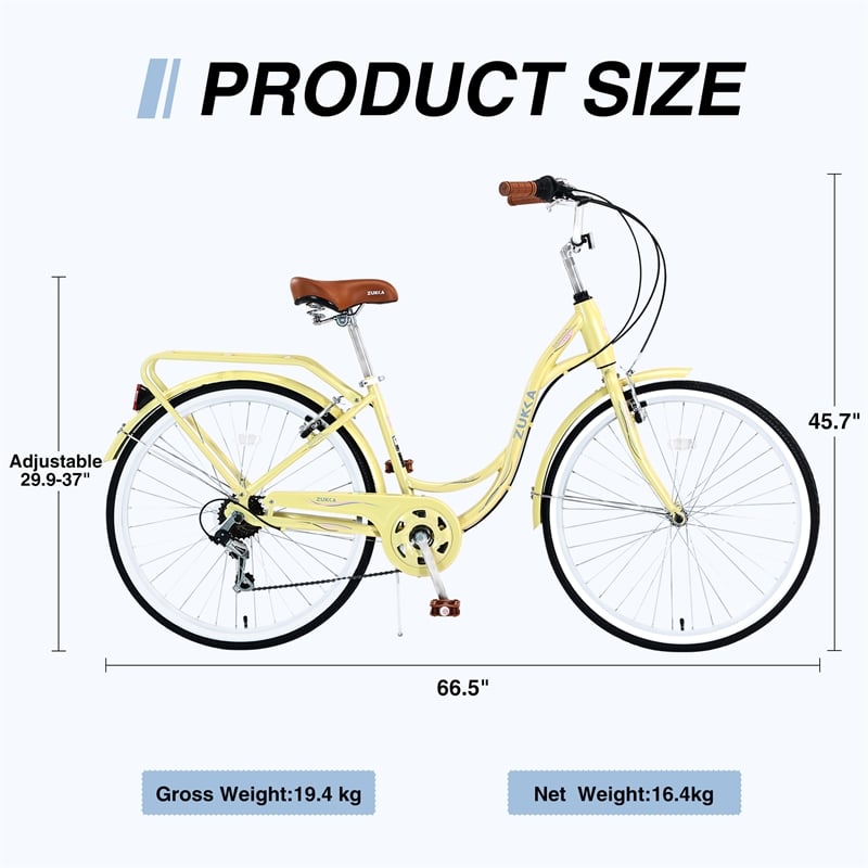 26 Inch Beach Cruiser Bike for Women 7 Speed with Perfect Fit Frame (Cream)