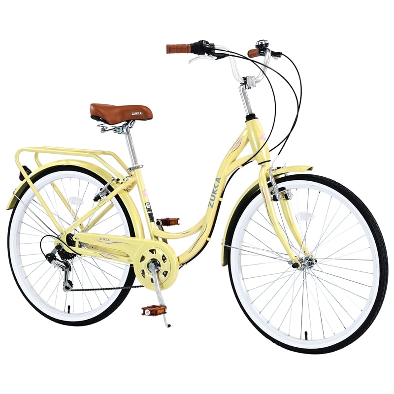 26 Inch Beach Cruiser Bike for Women 7 Speed with Perfect Fit Frame (Cream)