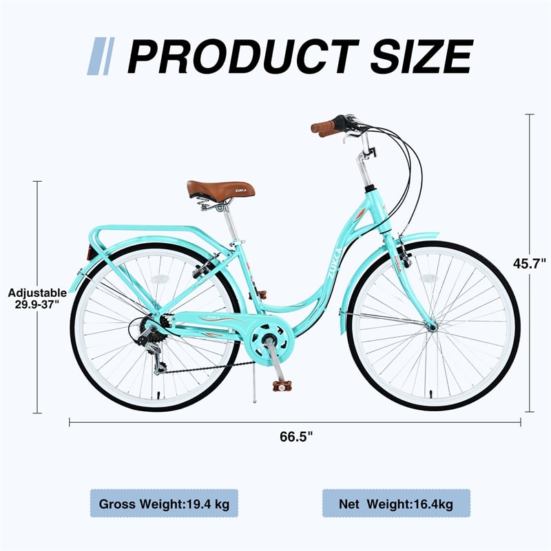 26 Inch Beach Cruiser Bike for Women 7 Speed with Perfect Fit Frame (Green)