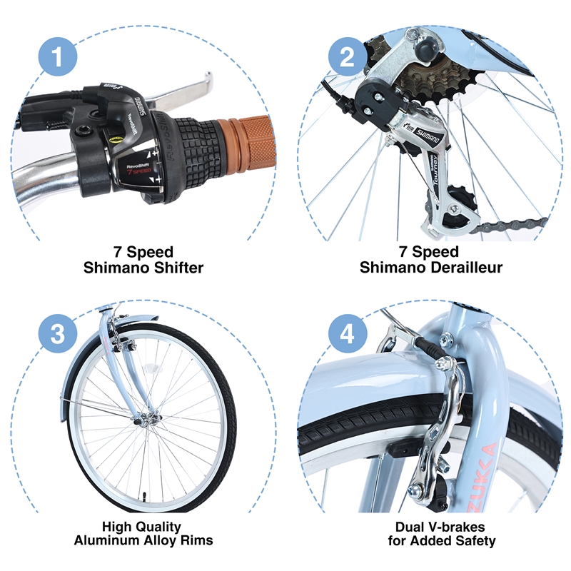 26 Inch Beach Cruiser Bike for Women 7 Speed with Perfect Fit Frame (Beige)