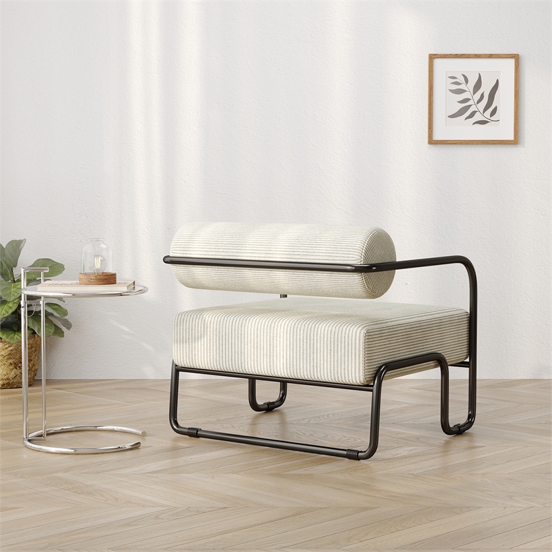 Living Room Sling Accent Armchair Metal Sofa Chair Balcony Leisure Chair(Beige)