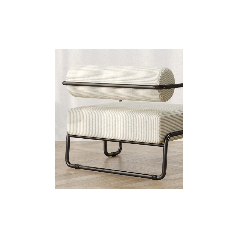 Living Room Sling Accent Armchair Metal Sofa Chair Balcony Leisure Chair(Beige)