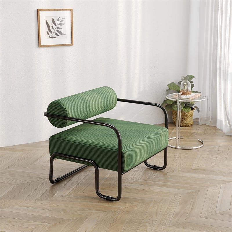 Living Room Sling Accent Armchair Metal Sofa Chair Balcony Leisure Chair(Green)