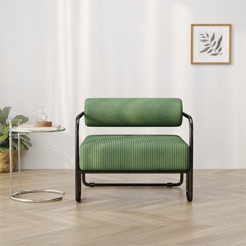 Living Room Sling Accent Armchair Metal Sofa Chair Balcony Leisure Chair(Green)
