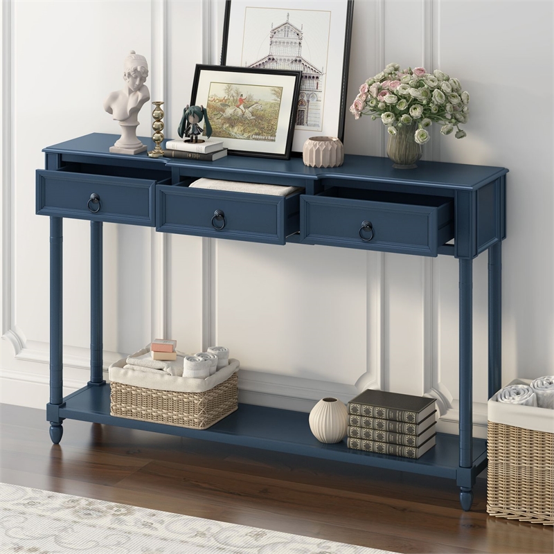 Console Table 52in Wood Sofa Table Entryway Table with Drawers(Navy)