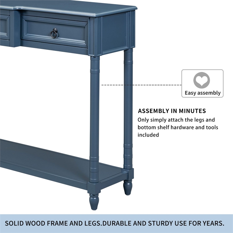 Console Table 52in Wood Sofa Table Entryway Table with Drawers(Navy)