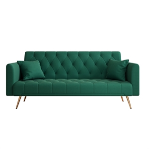 71&quot Convertible Sofa Bed Folding Velvet Sofa with Adjustable Backrest in Green