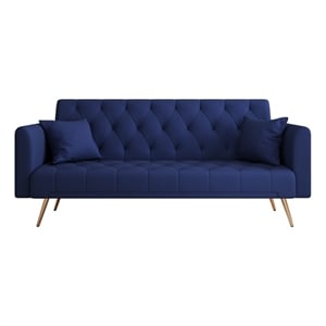 71&quot Convertible Sofa Bed Folding Velvet Sofa with Adjustable Backrest in Blue