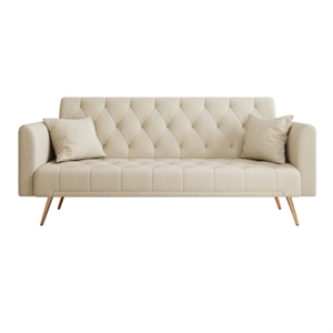 71&quot Convertible Sofa Bed Folding Velvet Sofa with Adjustable Backrest in Beige