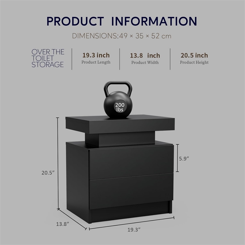 Nightstands with 2 Drawers LED Bedside Table Cabinet for Bedroom - Black