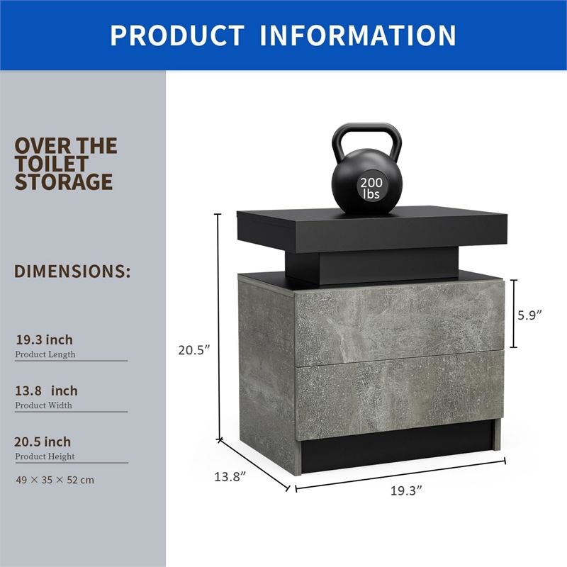 Nightstands with 2 Drawers LED Bedside Table Cabinet for Bedroom - Gray