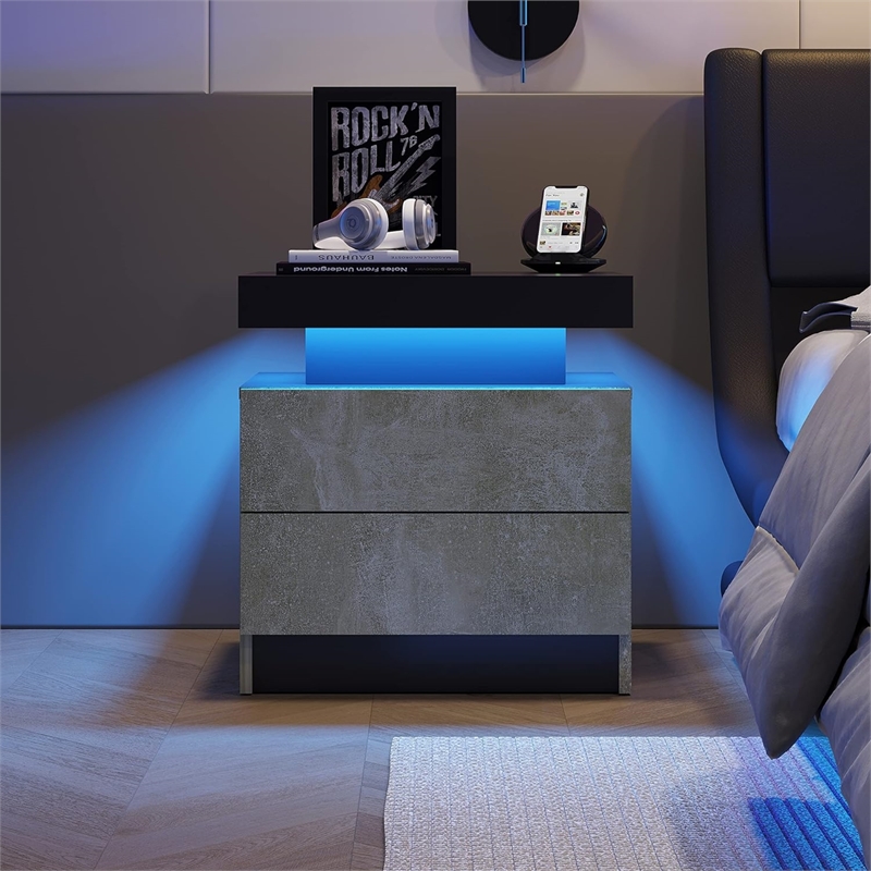 Nightstands with 2 Drawers LED Bedside Table Cabinet for Bedroom - Gray