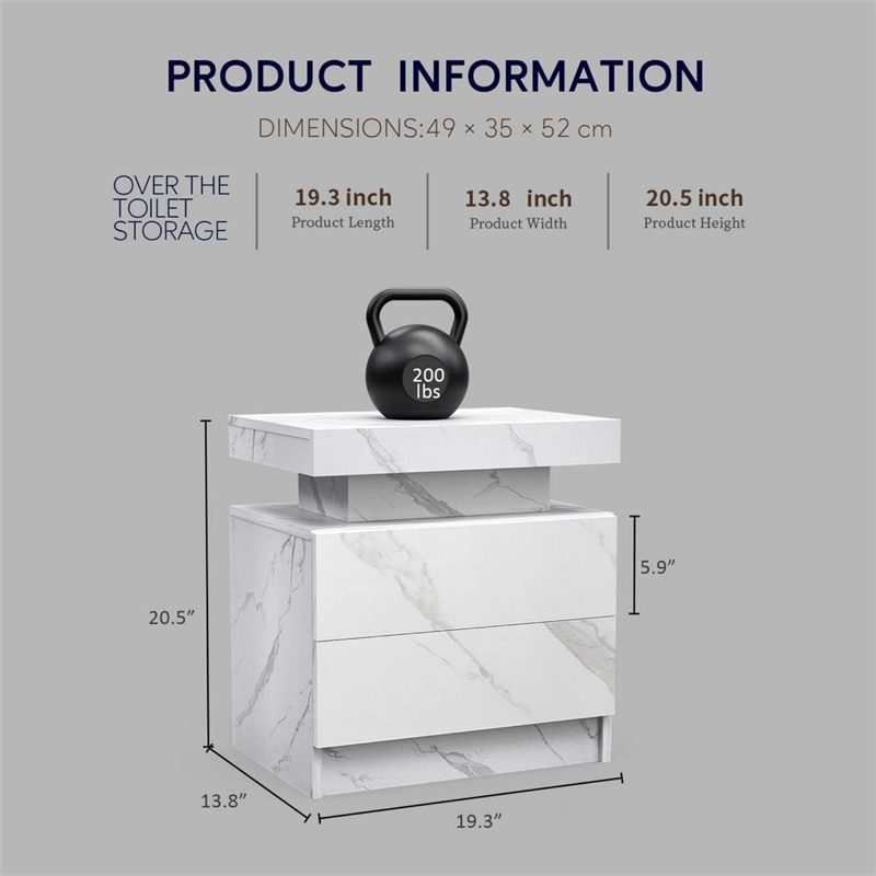 Nightstands with 2 Drawers LED Bedside Table Cabinet for Bedroom - Matte White