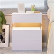 High Gloss LED Nightstand Acrylic Bedside Table with 3 Drawers for Bedroom-White