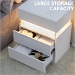 High Gloss LED Nightstand Acrylic Bedside Table with 3 Drawers for Bedroom-White