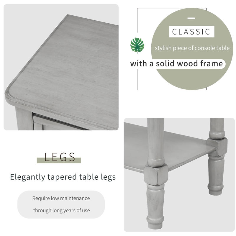 TREXM Narrow Console Table with Three Storage Drawers and Bottom Shelf-Gray Wash